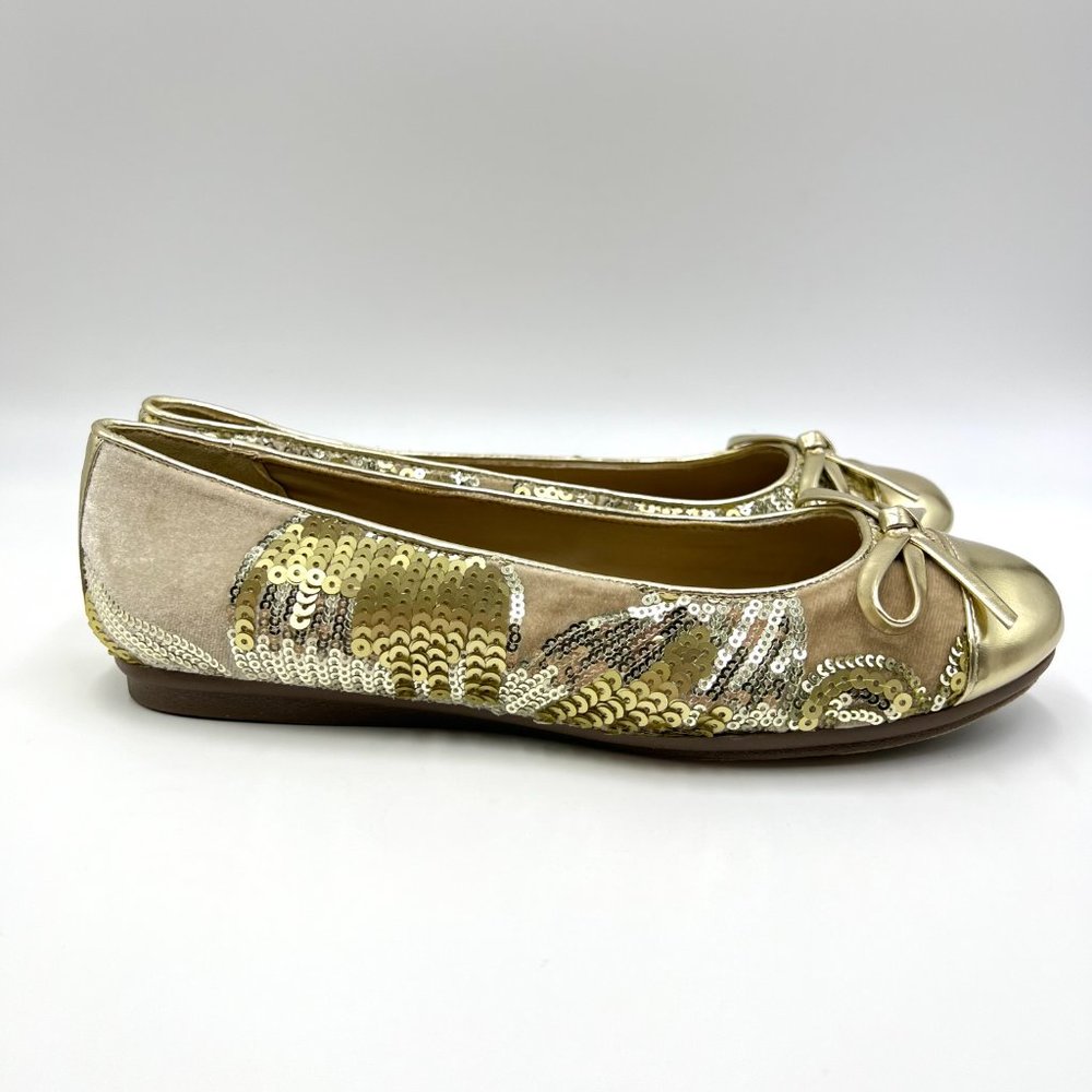 Easy Spirit X Martha Stewart Size 7 Gail Metallic Gold Sequin Ballet Flats Shoes